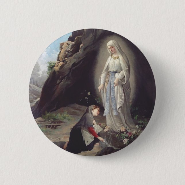 Badge Rond 5 Cm Vierge Marie de Lourdes (Devant)