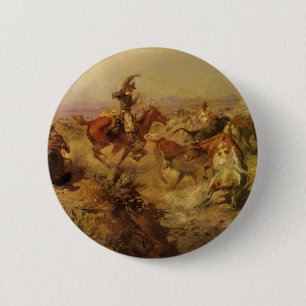 Badge Rond 5 Cm Vieux Cowboys, Renversés par CM Russell