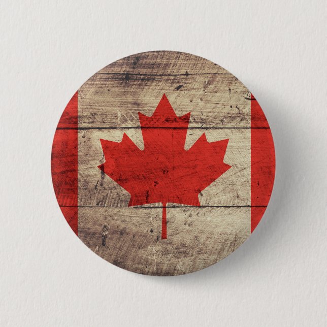Badge Rond 5 Cm Vieux drapeau canadien en bois (Devant)