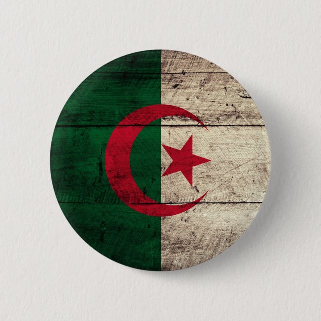 Badge Rond 5 Cm Vieux drapeau en bois de l'Algérie (Devant)