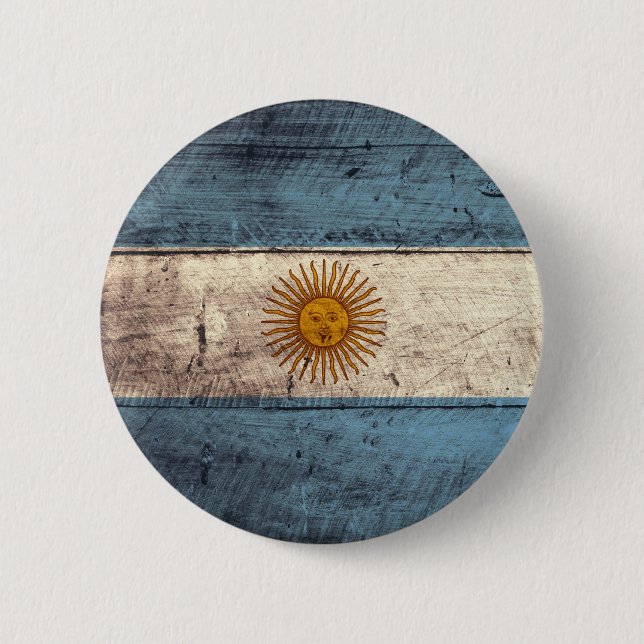 Badge Rond 5 Cm Vieux drapeau en bois de l'Argentine (Devant)