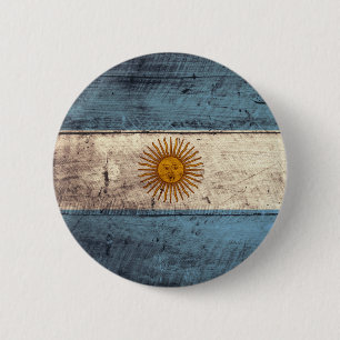 Badge Rond 5 Cm Vieux drapeau en bois de l'Argentine