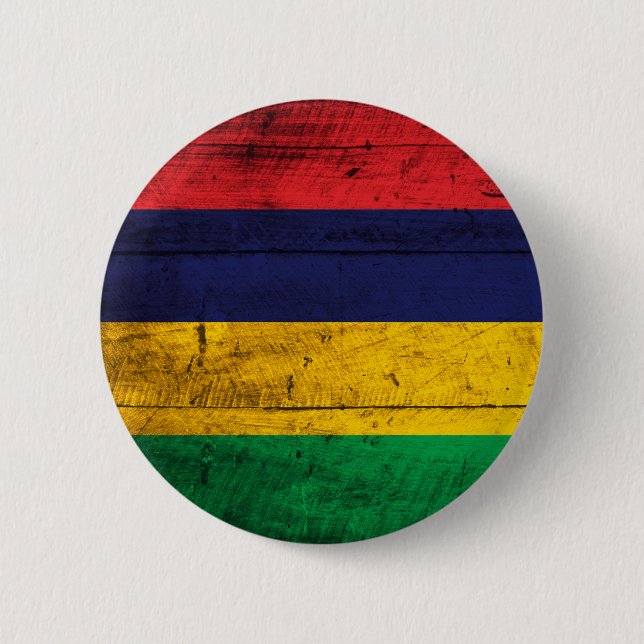 Badge Rond 5 Cm Vieux drapeau en bois des Îles Maurice (Devant)