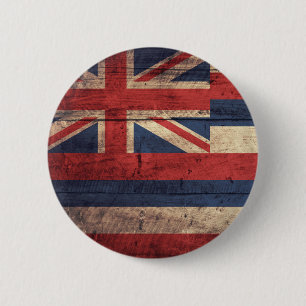 Badge Rond 5 Cm Vieux drapeau en bois d'Hawaï ;