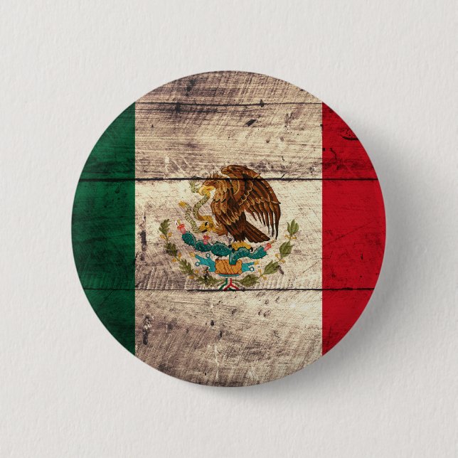 Badge Rond 5 Cm Vieux drapeau en bois du Mexique (Devant)