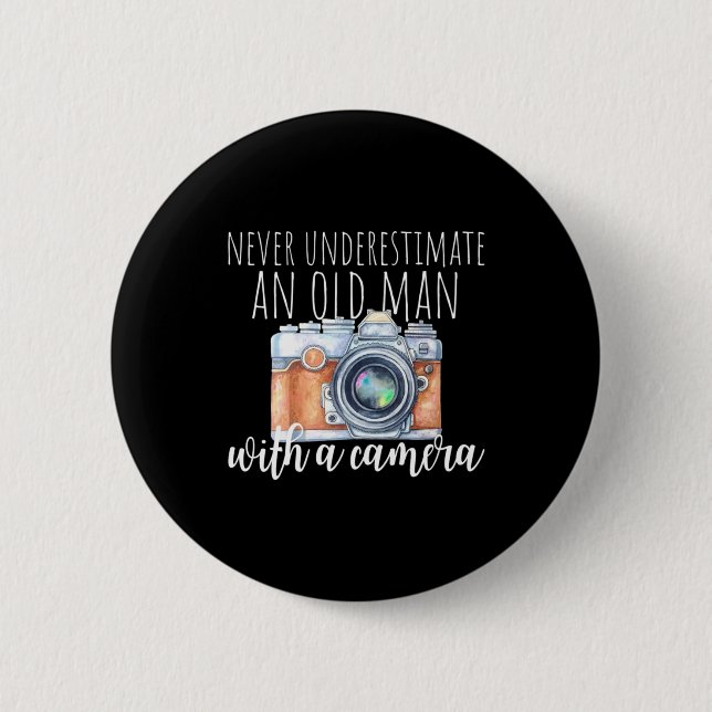 Badge Rond 5 Cm Vieux Homme Avec Caméra (Devant)