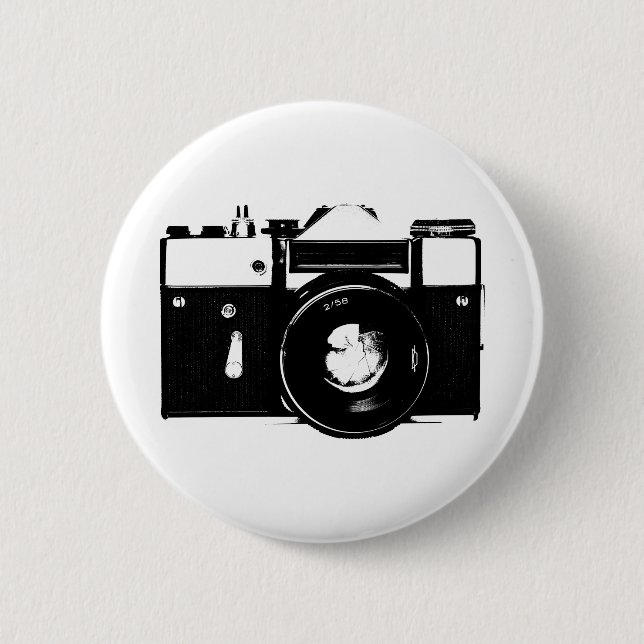 Badge Rond 5 Cm Vieux rétro appareil-photo monochrome de SLR (Devant)