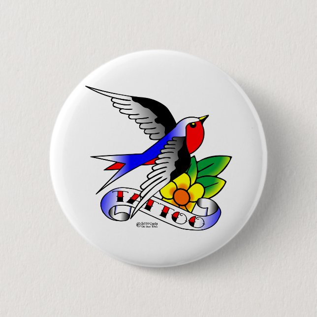 Badge Rond 5 Cm Vieux tatouage d'hirondelle de Skool (Devant)