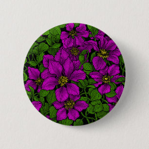 Badge Rond 5 Cm Vigne Clematis rose