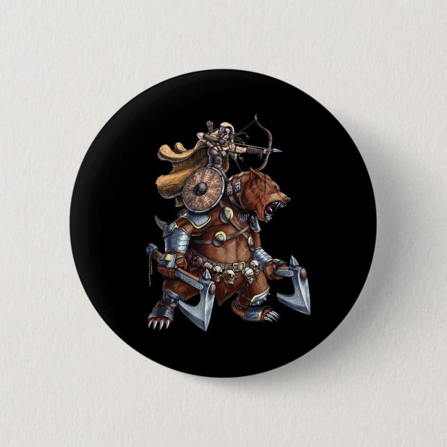 Badge Rond 5 Cm Viking Archer Riding War Bear (Devant)