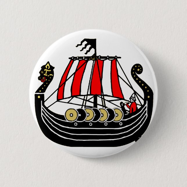 Badge Rond 5 Cm Viking Long Ship pour Vikings (Devant)