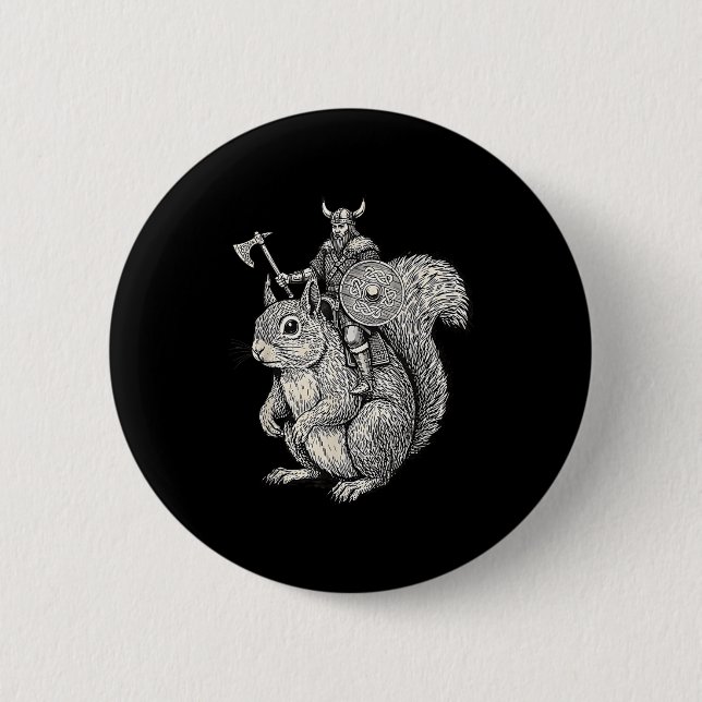 Badge Rond 5 Cm Viking Riding Squirrel Funny Warrior Art  (Devant)