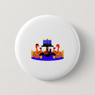 Badge Rond 5 Cm Vin de Thanksgivukkah grillant des dindes
