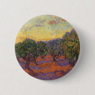 Badge Rond 5 Cm Vincent van Gogh - Oliveraie, ciel orange