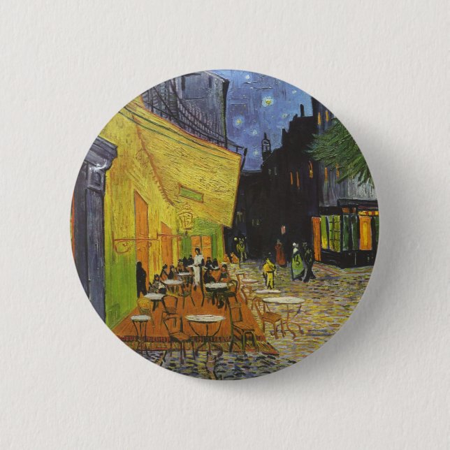 Badge Rond 5 Cm Vincent van Gogh - terrasse de café la nuit (Devant)