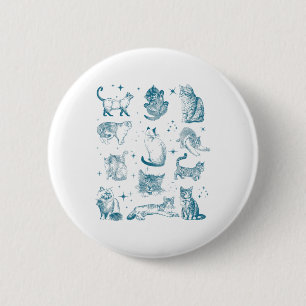 Badge Rond 5 Cm Vintage 90s Tatouage Chat Retro Kitten Nature Chat
