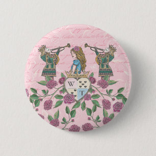 Badge Rond 5 Cm Vintage Alice Au Pays des merveilles Roses & Monog
