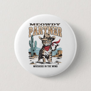 Badge Rond 5 Cm Vintage Cat Meowdy Partenaire Cowboy Cadeaux Pour 