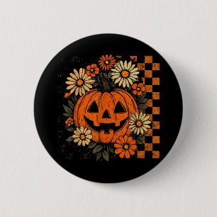 Badge Rond 5 Cm Vintage Floral Citrouille Halloween Rétro Jack O L
