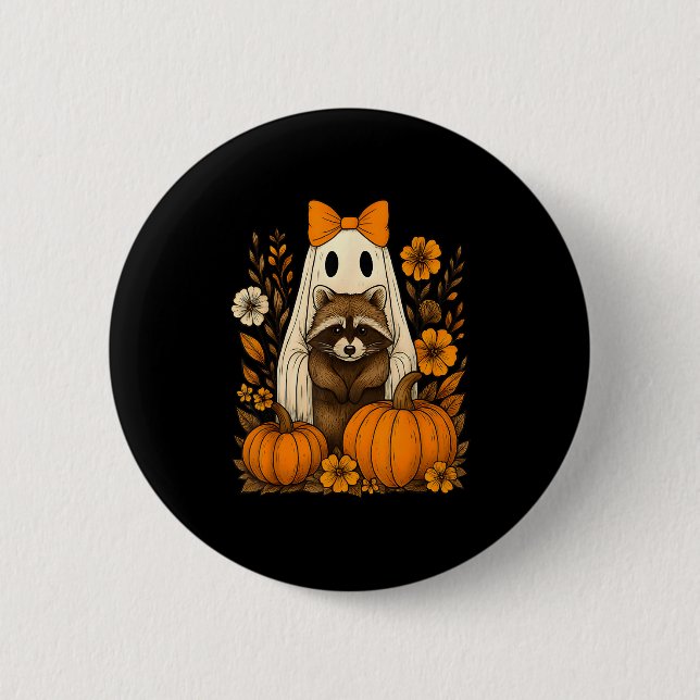 Badge Rond 5 Cm Vintage Halloween Ghost Holding Raccoon Super Flo (Devant)