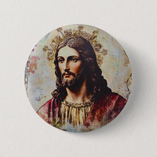 Badge Rond 5 Cm Vintage Jésus Chrétien Religieux