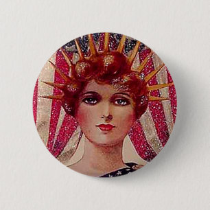 Badge Rond 5 Cm Vintage Lady Liberty Juillet 4 Patriotic Postcard