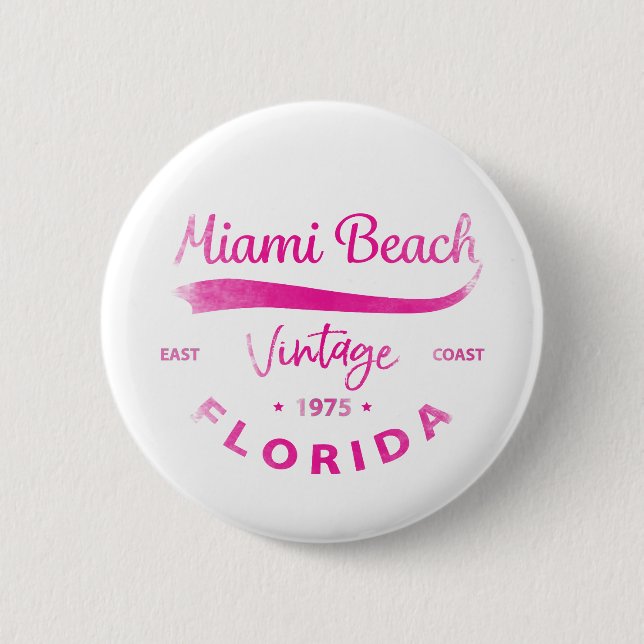 Badge Rond 5 Cm Vintage Miami-Beach, Floride, côte Est (Devant)