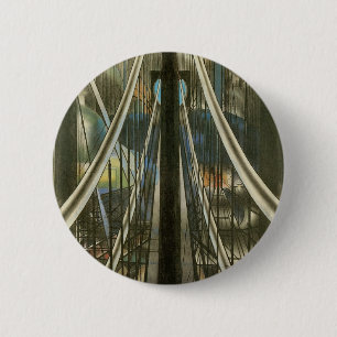 Badge Rond 5 Cm Vintage New York Architecture, Brooklyn Bridge