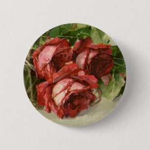Badge Rond 5 Cm Vintage Saint-Valentin Amour, Roses rouges cramois