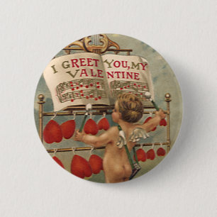 Badge Rond 5 Cm Vintage Saint-Valentin victorienne, Cupidon et Coe