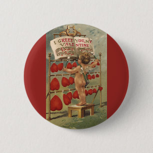 Badge Rond 5 Cm Vintage Saint-Valentin victorienne, Cupidon et Coe