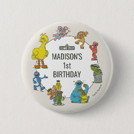 Badge Rond 5 Cm Vintage Sesame Street Characters Birthday Button