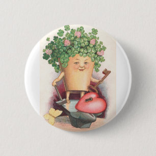 Badge Rond 5 Cm Vintage Shamrock Heart and Key St Patrick's Day