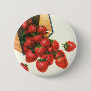Badge Rond 5 Cm Vintage Strawberries in Basket, Food Fruit Berries