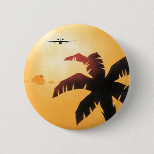 Badge Rond 5 Cm Vintage voyage, avion au-dessus des îles Hawaii