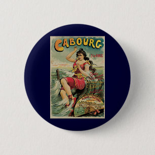 Badge Rond 5 Cm Vintage voyage, Beach Resort, Cabourg France