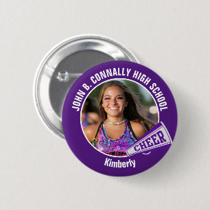 Badge Rond 5 Cm Violet Pom-pom girl Photo High School Spirit Cheer