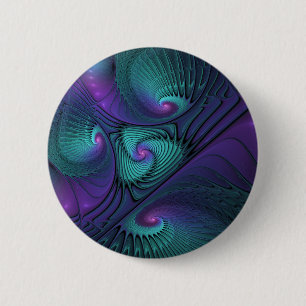 Badge Rond 5 Cm Violet Rencontre Turquoise Moderne Art Fractal Abs