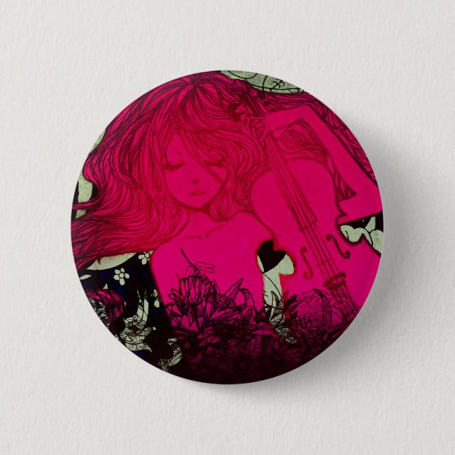 Badge Rond 5 Cm Violon dans le fuchsia (Devant)