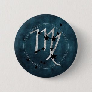 Badge Rond 5 Cm Virgo constellation de zodiac noir et argent turqu