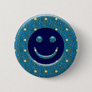 BADGE ROND 5 CM VISAGE AVEC DES ÉTOILES