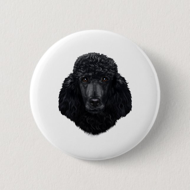 Badge Rond 5 Cm Visage de chien de caniche noir (Devant)