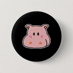 Badge Rond 5 Cm visage de hippopotame rose mignon