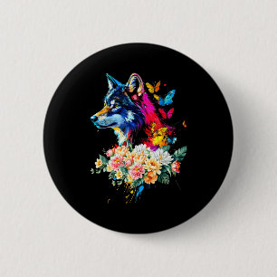 Badge Rond 5 Cm Visage de loup coloré Animaux mignons Amoureux des