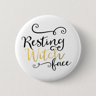 Badge Rond 5 Cm Visage de sorcière au repos Typographie de script 