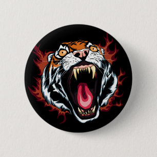 Badge Rond 5 Cm Visage de tigre en colère