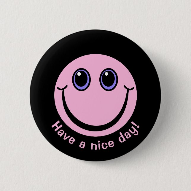 Badge Rond 5 Cm Visage Emoji rose Bonne journée (Devant)