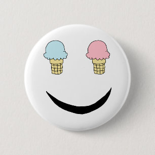 Badge Rond 5 Cm Visage heureux de crème glacée