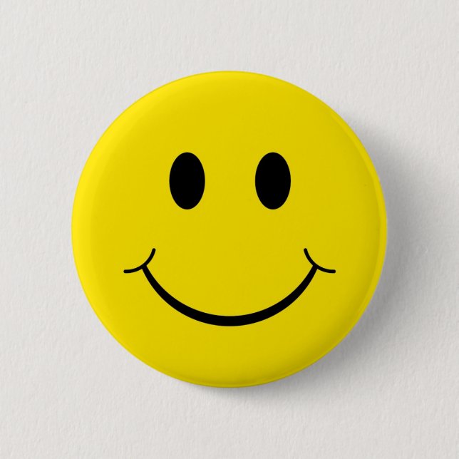 Badge Rond 5 Cm Visage Jaune Bonheur Classique des Années 70 (Devant)