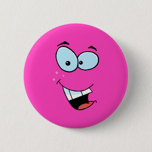 Badge Rond 5 Cm Visage qui rit Rose vif